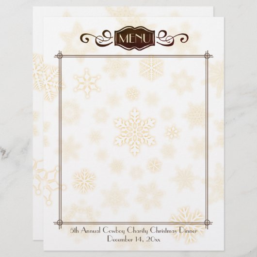 Classy snewflake-kerstfeestmenu letterhead (Voorkant / Achterkant)