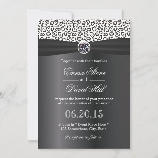 Classy Snow Leopard Print Black Ribbon Wedding Kaart (Voorkant)
