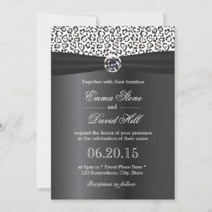Classy Snow Leopard Print Black Ribbon Wedding Kaart