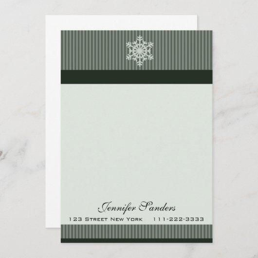 Classy Snowflake Custom Note Cards Green Notitiekaartje (Voorkant / Achterkant)