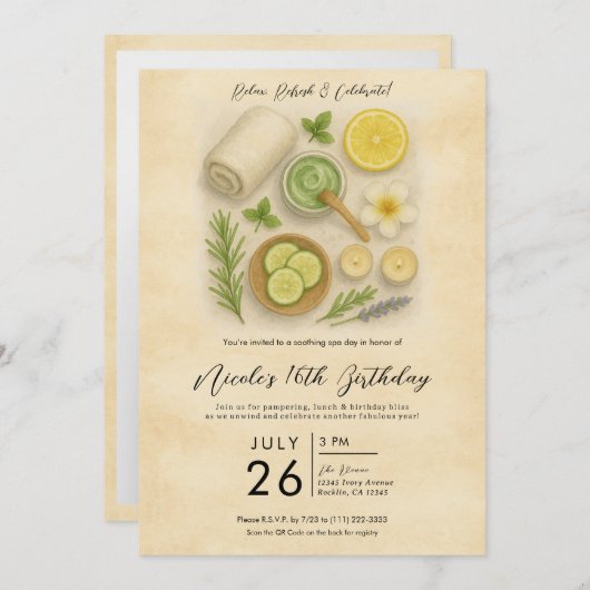 Classy Spa Pampering Beauty Day Verjaardagsfeest Kaart (Voorkant / Achterkant)