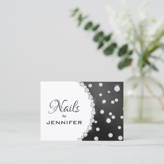 Classy Sparkly Diamonds Elegant Black en white Visitekaartje (Staand voorkant)