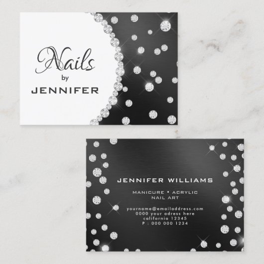 Classy Sparkly Diamonds Elegant Black en white Visitekaartje (Voorkant / Achterkant)
