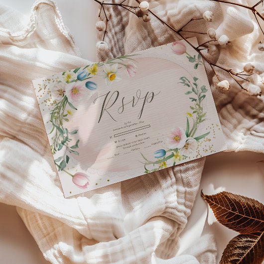 Classy Spring Wildflower Meadow Garden Wedding RSVP Kaartje