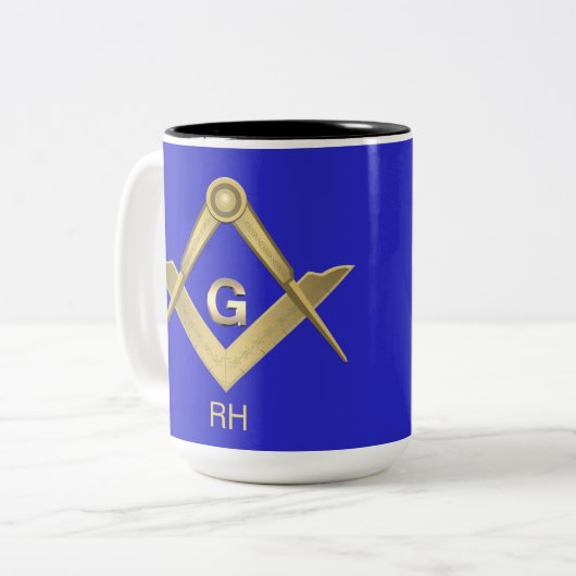 Classy Square & Compass Monogrammed Mok (Voorkant links)