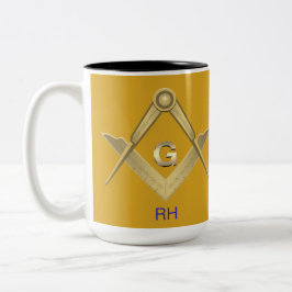 Classy Square & Compass Monogrammed Tweekleurige Koffiemok