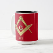 Classy Square & Compass Monogrammed Two-Tone Coffe Tweekleurige Koffiemok (Voorkant links)