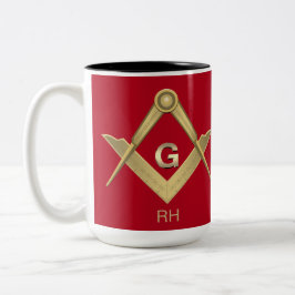 Classy Square & Compass Monogrammed Two-Tone Coffe Tweekleurige Koffiemok