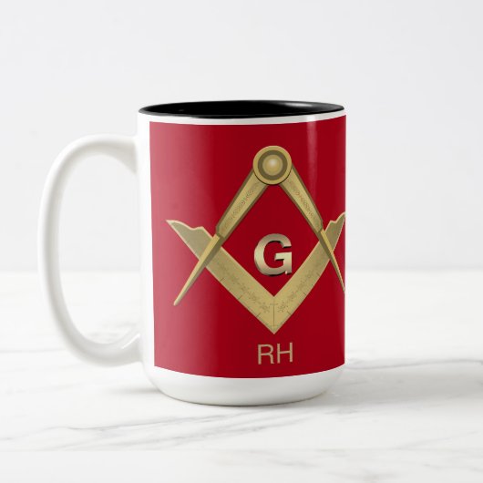 Classy Square & Compass Monogrammed Two-Tone Coffe Tweekleurige Koffiemok (Links)