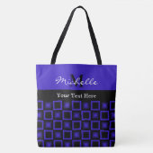 Classy Squares Blue and Black Monogrammed Tote Bag (Voorkant)
