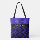 Classy Squares Blue and Black Monogrammed Tote Bag (Achterkant)