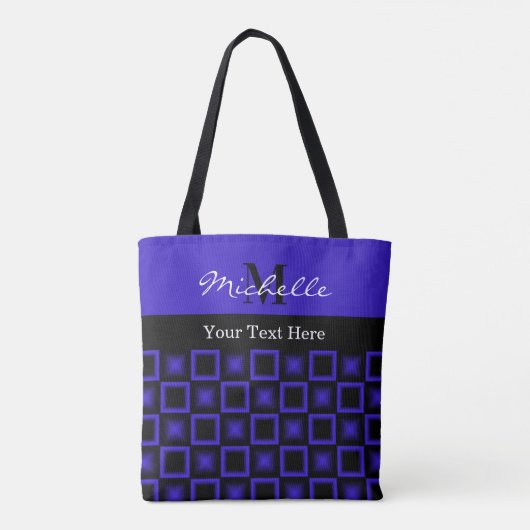 Classy Squares Blue and Black Monogrammed Tote Bag (Achterkant)