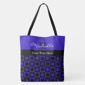 Classy Squares Blue and Black Monogrammed Tote Bag (Achterkant)