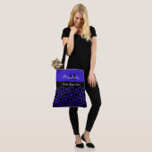 Classy Squares Blue and Black Monogrammed Tote Bag (Op model)