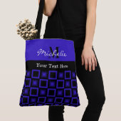 Classy Squares Blue and Black Monogrammed Tote Bag (Dichtbij)