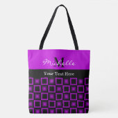 Classy Squares Pattern Black en Paars Monogram Tote Bag (Voorkant)