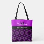 Classy Squares Pattern Black en Paars Monogram Tote Bag (Achterkant)