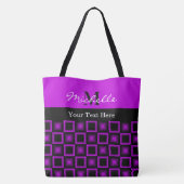 Classy Squares Pattern Black en Paars Monogram Tote Bag (Achterkant)