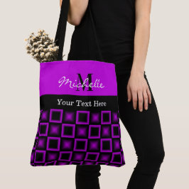 Classy Squares Pattern Black en Paars Monogram Tote Bag