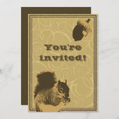 Classy Squirrel & Nut Birthday Party Invitation Kaart (Voorkant / Achterkant)