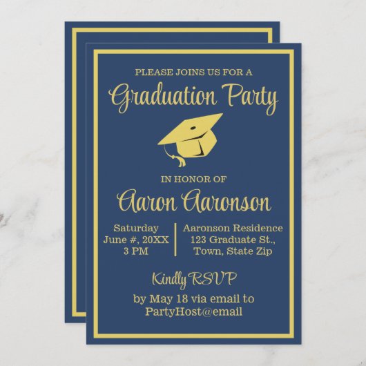 Classy Stijlvol Goud op Navy Afstuderen Foto (Voorkant / Achterkant)
