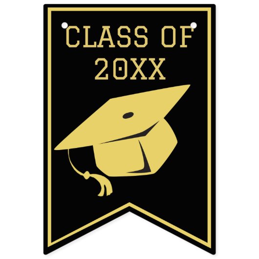 Classy Stijlvol Zwart en Goud Graduation Party Vlaggetjes (Eerste vlag)