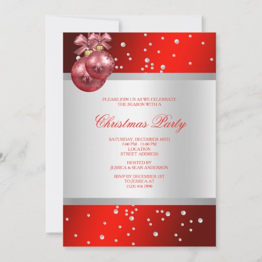 Classy Stijlvolle rode Baubles & Parels Kerstmis Kaart (Voorkant)