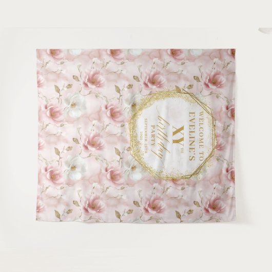 Classy stoffige roze bloemen verjaardagsfeestje ac wandkleed (Voorkant (horizontaal))