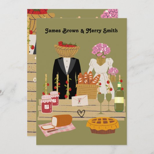 Classy Strawberry Romantic Noble Wedding Kaart (Voorkant / Achterkant)