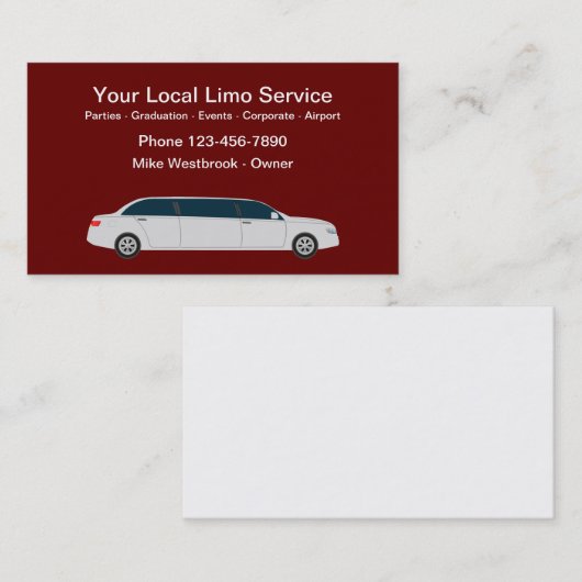 Classy Stretch Limousine Service Visitekaartjes (Voorkant / Achterkant)