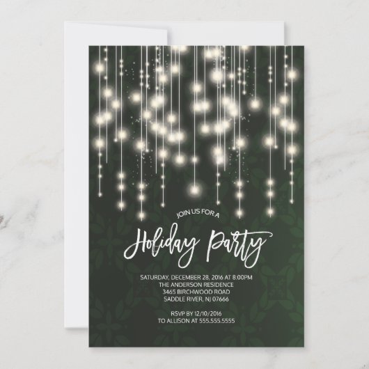 Classy Strings of Lights Kerstfeest Uitnodiging (Voorkant)