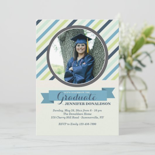 Classy Stripe Foto uitnodiging (Staand voorkant)