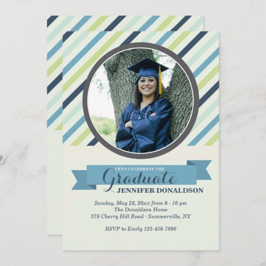 Classy Stripe Foto uitnodiging (Voorkant / Achterkant)