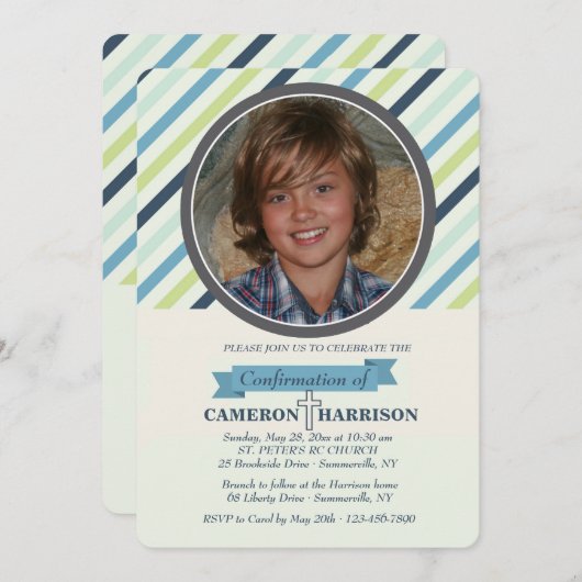 Classy Stripe Photo Invitation Kaart (Voorkant / Achterkant)