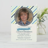 Classy Stripe Photo Invitation Kaart (Staand voorkant)