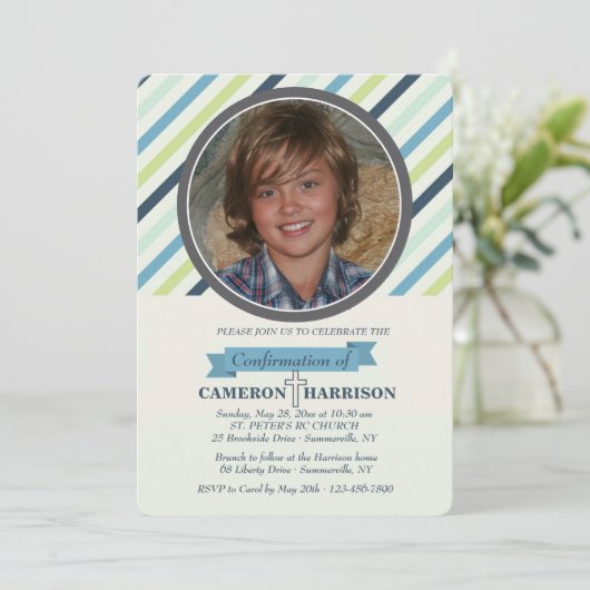 Classy Stripe Photo Invitation Kaart (Staand voorkant)