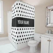 Classy Striped Custom Name Black & White Polka Dot Douchegordijn (In situ)