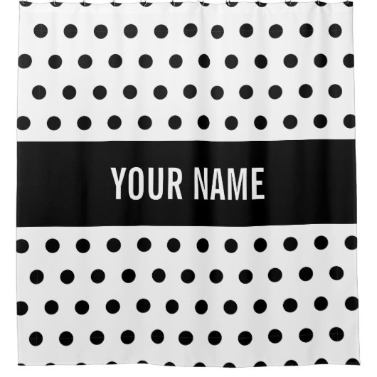 Classy Striped Custom Name Black & White Polka Dot Douchegordijn (Voorkant)