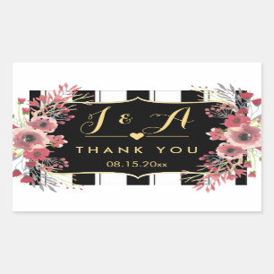 Classy Stripes Bloemen Waterverf Dank u Rechthoekige Sticker