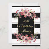 Classy Stripes Floral Waterverf 40e verjaardag Kaart (Voorkant)