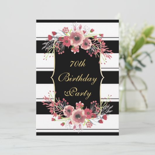 Classy Stripes Floral Waterverf 70e verjaardag Kaart (Staand voorkant)