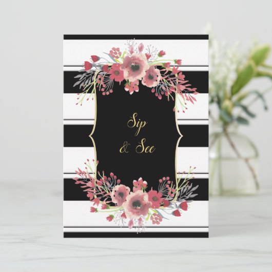 Classy Stripes Floral Waterverf Sip & See Kaart (Staand voorkant)
