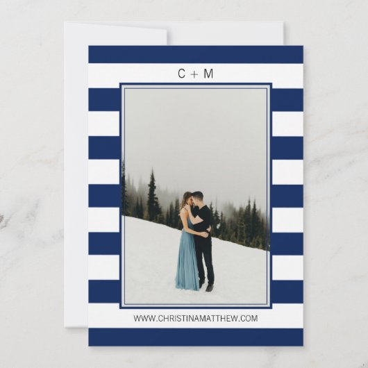 Classy Stripes Marine Blauw Nautische bruiloft FOT Kaart (Achterkant)