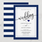 Classy Stripes Navy Blue Nautical Wedding Kaart (Voorkant / Achterkant)