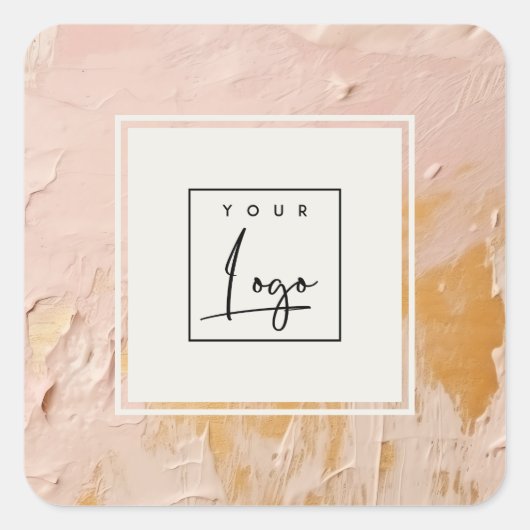 Classy Struik Pink Gold Oil Paint Texture Logo Vierkante Sticker (Voorkant)