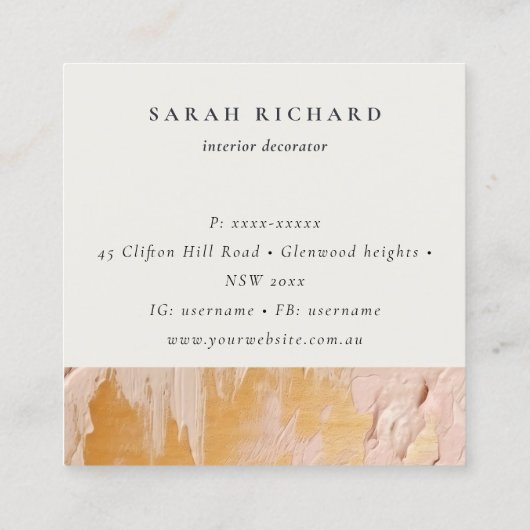 Classy Struik Pink Gold Oil Paint Texture Logo Vierkante Visitekaartje (Achterkant)