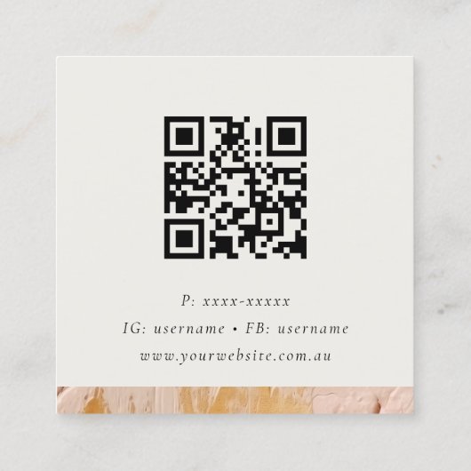 Classy Struik Pink Gold Oil Paint Texture QR-code Vierkante Visitekaartje (Achterkant)