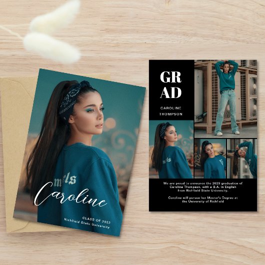 Classy Stylish Black Photo Collage Afstuderen Aankondiging