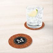 Classy Stylish Brown Glitter Custom Monogram Ronde Kartonnen Onderzetter (Insitu)