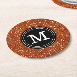 Classy Stylish Brown Glitter Custom Monogram Ronde Kartonnen Onderzetter